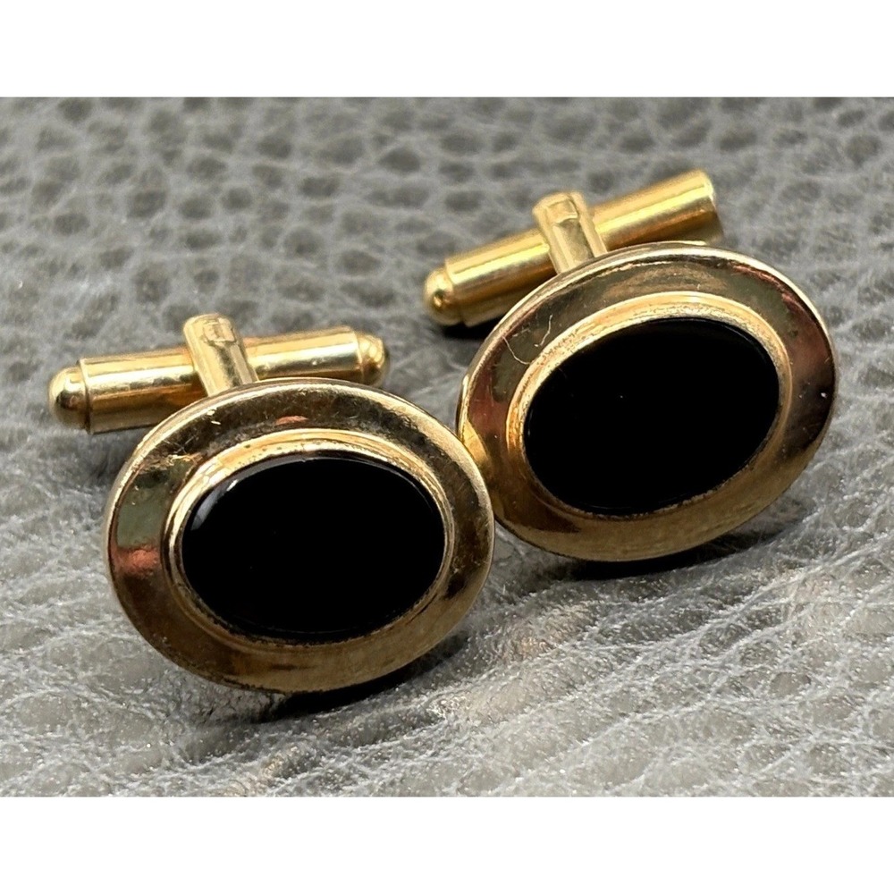 Vintage Hayward 12K Gold Filled Black Onyx Oval Cufflinks READ